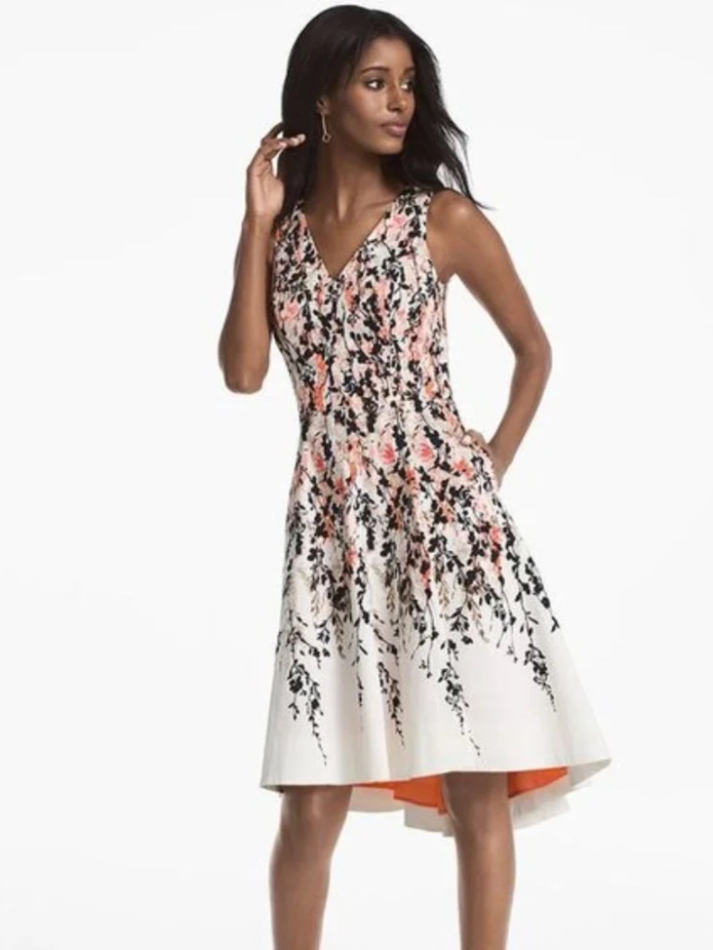 White House Black Market floral print hi-lo fit & flare dress Sz 8